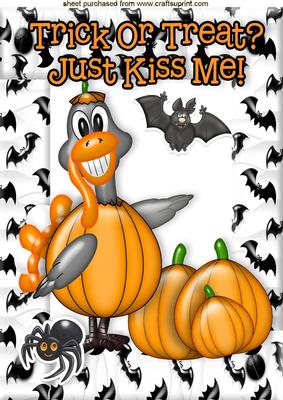 Trick or Treat Just Kiss Me Cute Turkey with Pumpkins A4