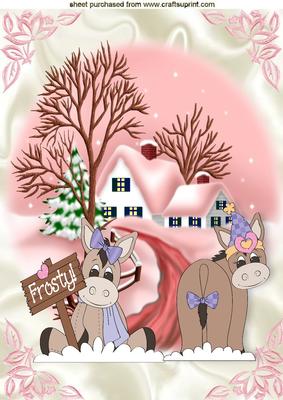 Cute Horses in a Pretty Snow Scene A4