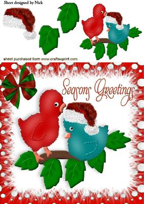 Cute Little Bird with Santa Hat on with Bow