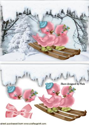 Little Birds Skiing in the Snow