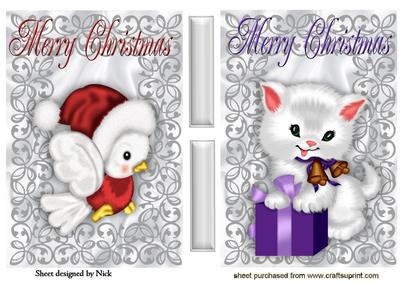 Cute Christmas Toppers of White Kitty & Red Robin