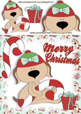 Little Puppy with Candy Cane and Present