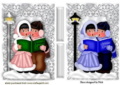 Carol Singers, Toppers with Street Lights in Silver Frames