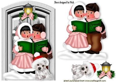 Cute Puppy with Carol Singers and Lantern