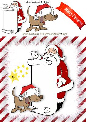 Santa with His Christmas List and Dog