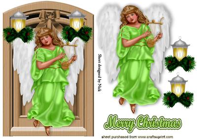 Christmas Vintage Angel with Lantern and Door