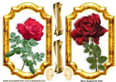 Red Rose Toppers in Gold Frames with Butterflies