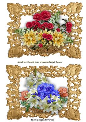 Flower Basket Toppers in Ornate Frames