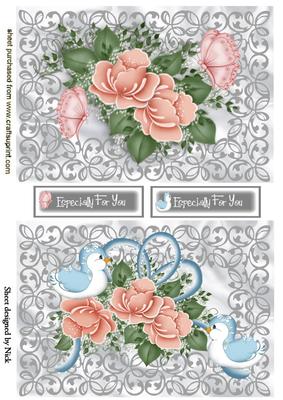 Peach Flowers with Birds and Butterfly Toppers