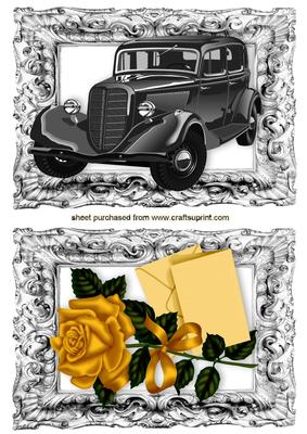 Vintage Car and Gold Rose Toppers in Silver Frame