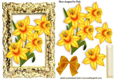 Daffodils in Gold Baroque Frame with Bow