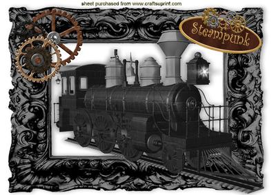 Steam Punk Train in Black Baroque Frame A4