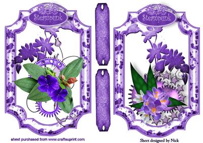 Floral Steampunk Flowers in Lilac in Ornate Frame Toppers