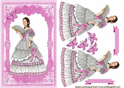 Elegant Victorian Lady on Pink Lace Background