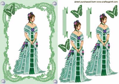 Elegant Victorian Ladies on Pale Green Lace Background