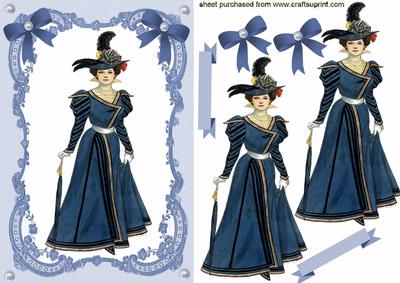 Elegant Victorian Ladies on Blue Lace Background