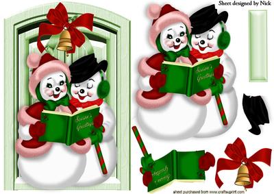 Mr and Mrs Snowman Carol Singing by Front Door