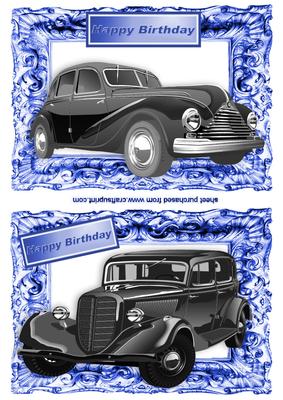 Vintage Cars in Blue Baroque Frames Toppers for Birthdays