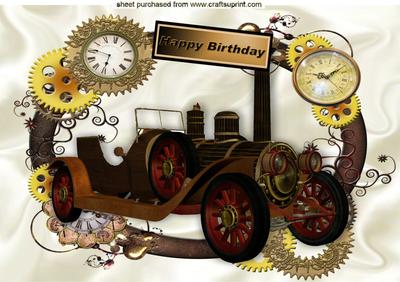 Vintage Steamcar in Steampunk Frame A4
