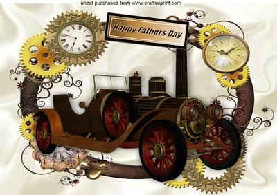 Vintage Steam Car for Fathers Day in Steampunk Clock Frame