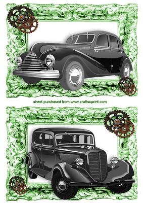 Vintage Cars in Ornate Steampunk Green Frames