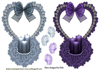 Purple/blue Diamond Heart Toppers with Bows
