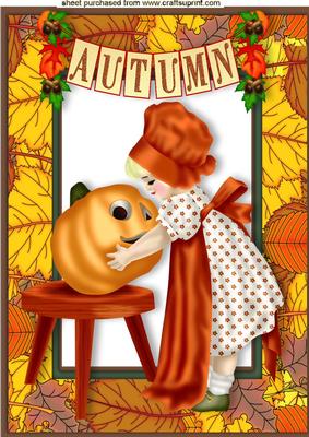 Little Lady with Pumpkin in Autumn Frame A4