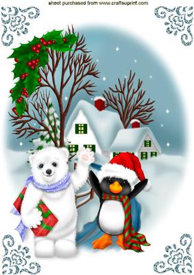 Cute Polar Bear and Penguin in Snow Scene A4