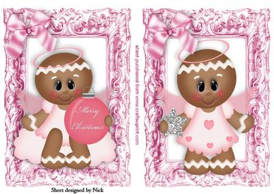 Cute Little Gingerbread Angels in Ornate Frames Toppers