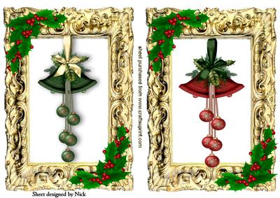 Christmas Bells in Red and Green with Holly Toppers
