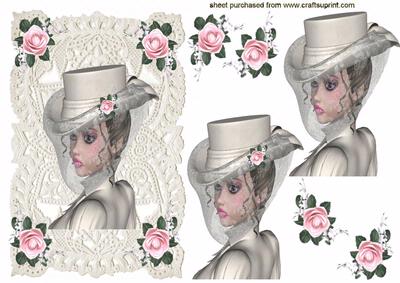 Elegant Victorian Ladies Head with Pink Rose Embelsihments