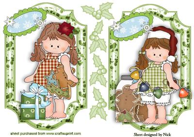 Christmas Little Girl Toppers with Holly