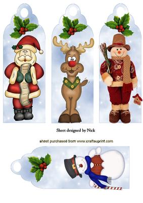 Christmas Bookmarks of Santa, Snowmen and Reindeers
