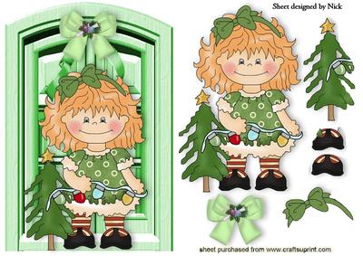 Little Girl with Her Christmas Tree by Front Door