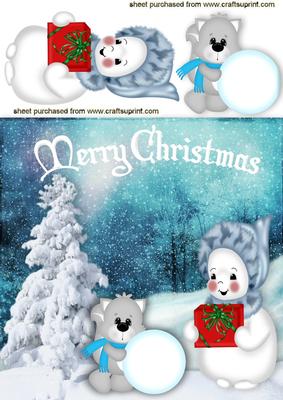 Little Snowman with Cute Little Squirrel in the Snow