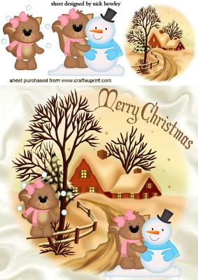 Snowman and Squirrels Playing in the Snow