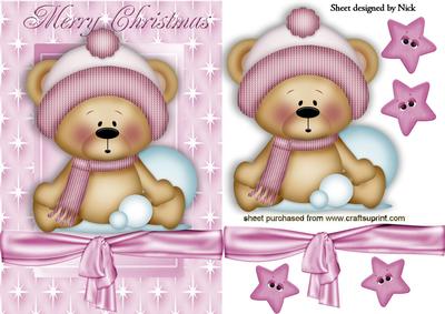 Cute Teddy in Pink Star Frame with Bow