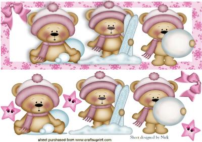 Cute Little Bears in Pink in the Snow Dl