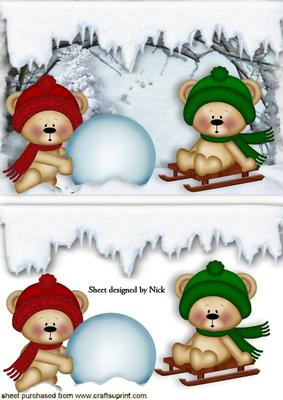 Cute Little Teddies Playing in the Snow