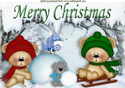 Cute Teddies Having Fun in the Snow A4
