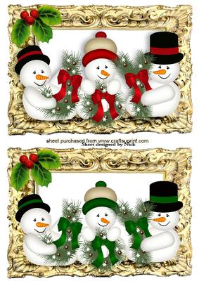 Jolly Snowman in Ornate Frame with Holly Toppers