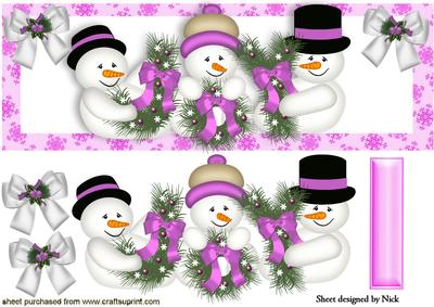 Three Jolly Snowmen in Frame with Bows Dl