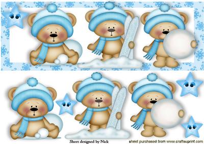 Cute Little Bears in Blue in the Snow Dl