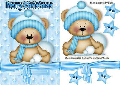 Little Teddy in Blue in Star Frame with Bow