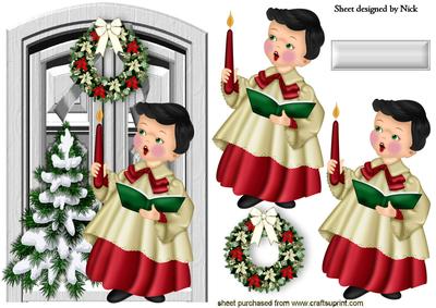 Carol Singer with Christmas Tree and Front Door