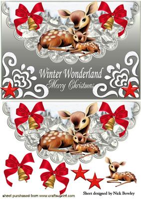 Cute Little Deers with Bell on Snow Scalloped Envelope