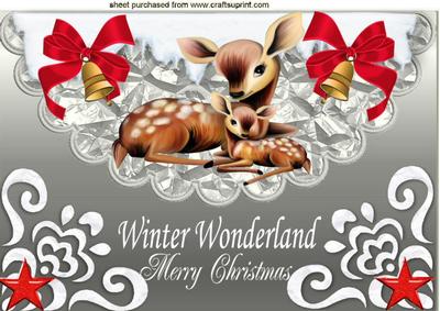 Cute Little Deers in the Snow with Bells A4