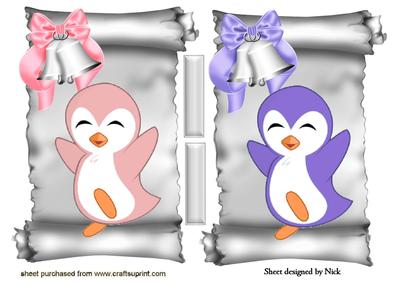 Cute Penguins on a Scroll with Bells Toppers