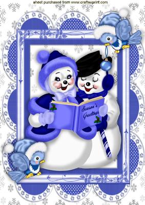 Mr and Mrs Snowman with Little Blue Birds A4