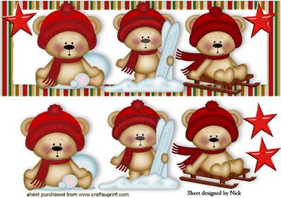 Cute Little Teddies in Red Playing in the Snow Dl